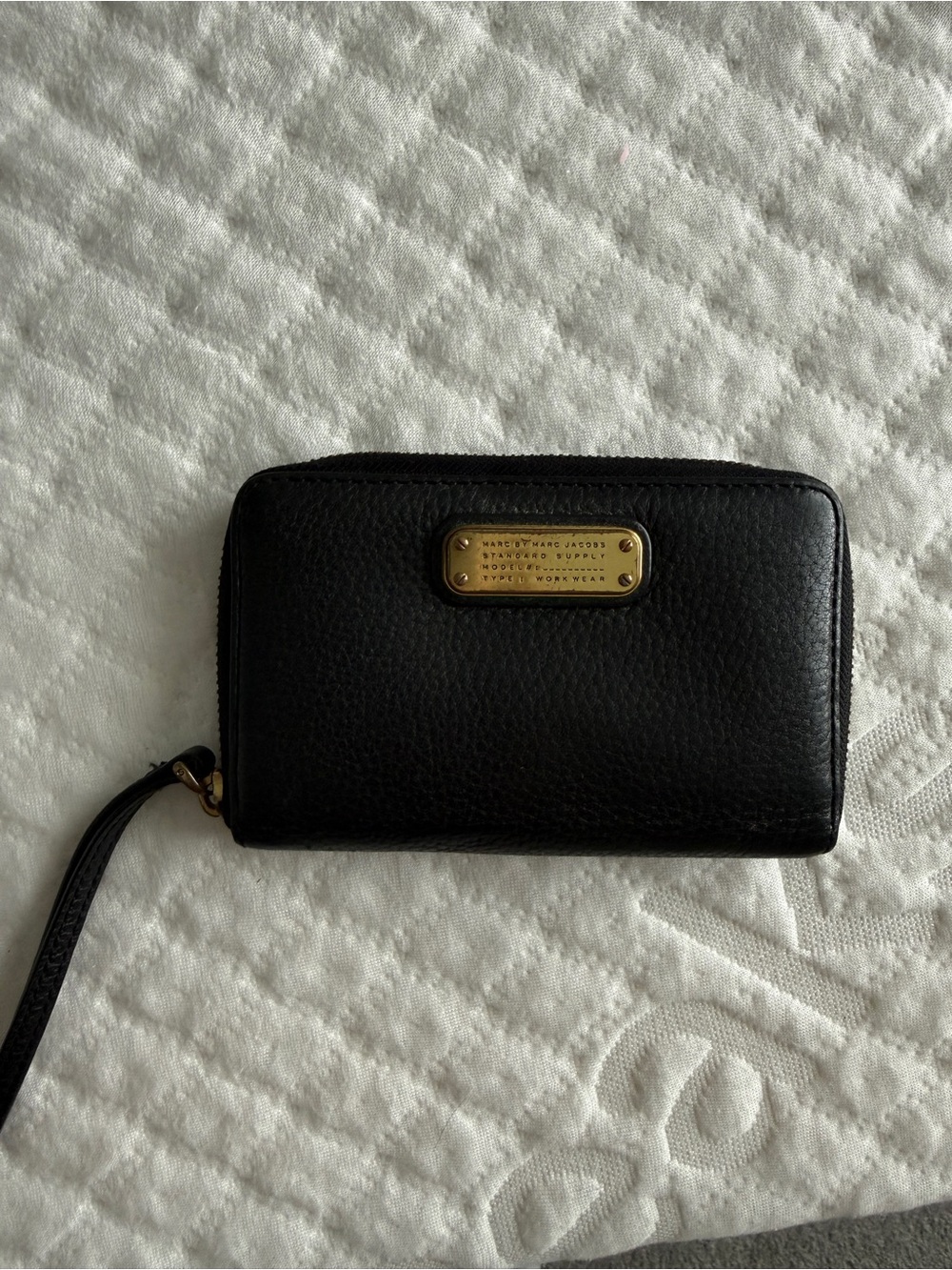 Marc by Marc Jacobs Black Pebble Leather Zip Wristlet with Gold Plate